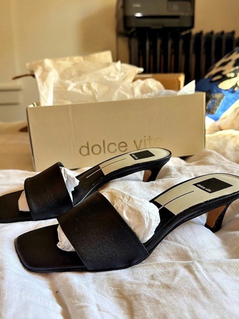 dolce vita Rexa Slide Sandal Black Leather Mules US 7.5